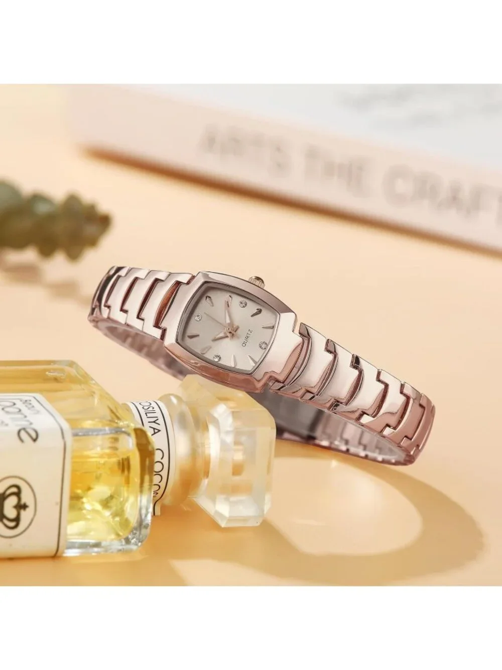 Women's Rose Gold Analog Steel Dainty Rectangle Waterproof Square Wrist Watch